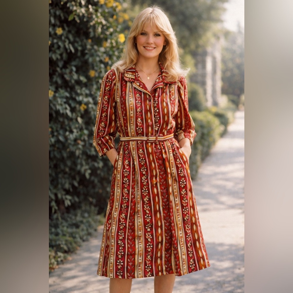 70s midi belted dress size Large‎
